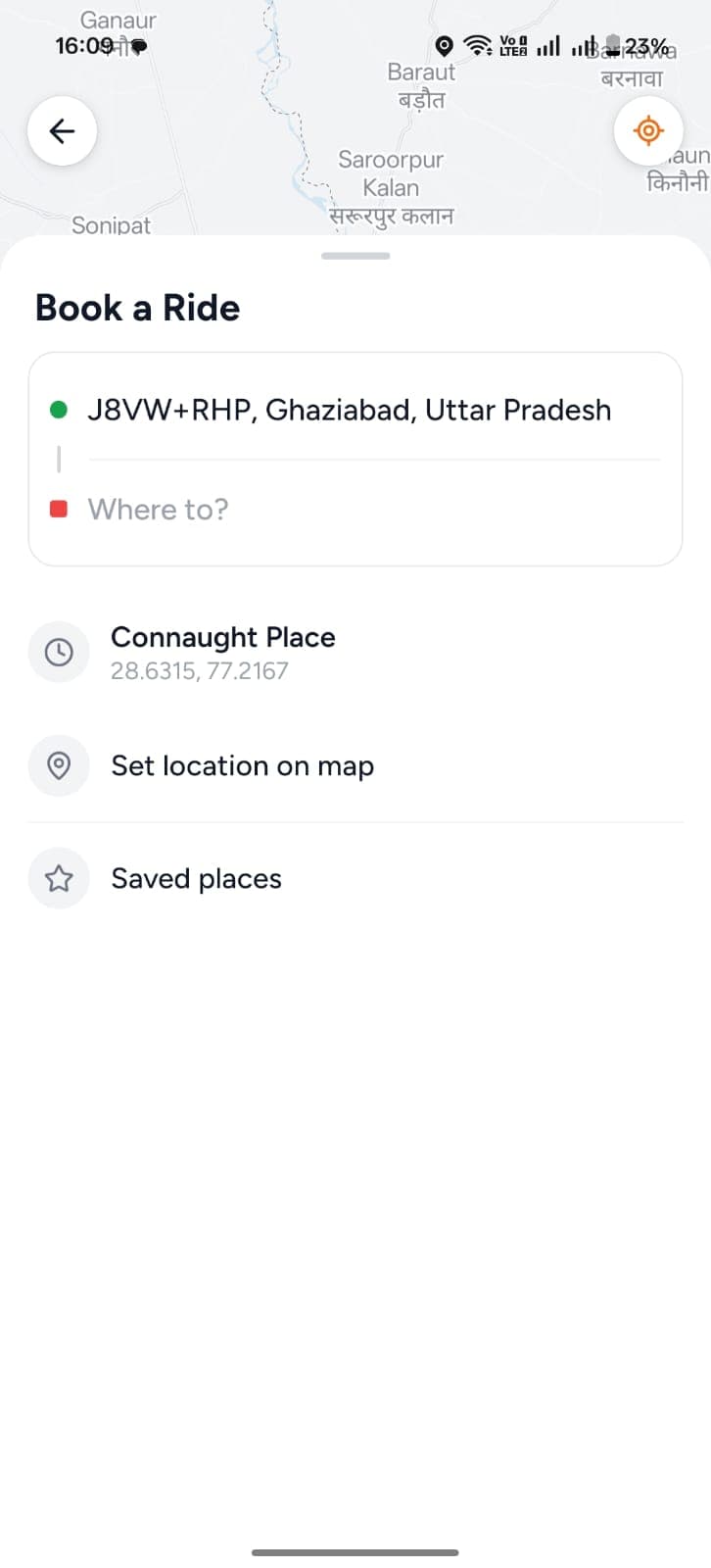 UKDrive book a ride screen with pickup and destination flow