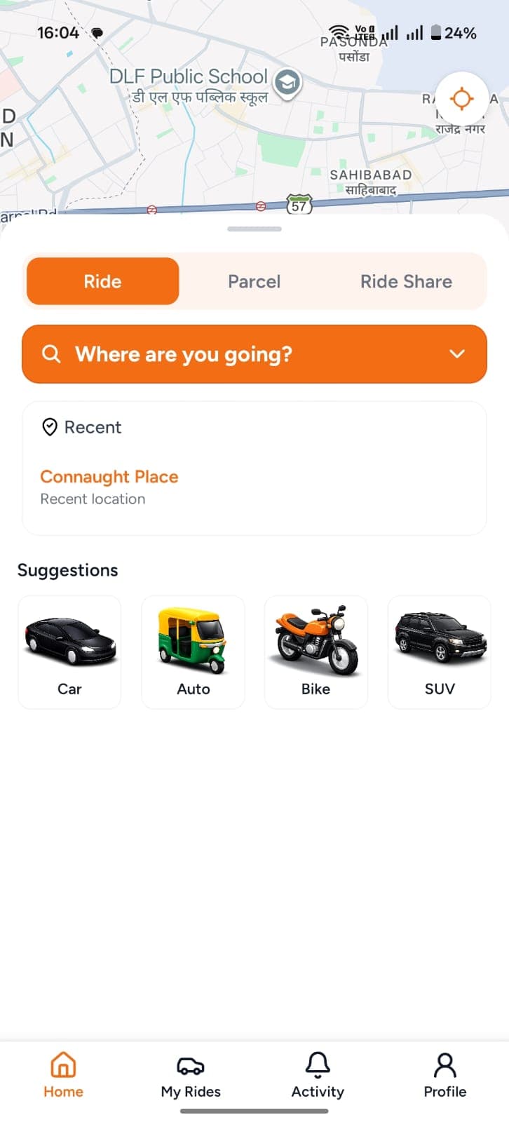 UKDrive home and active ride status screen