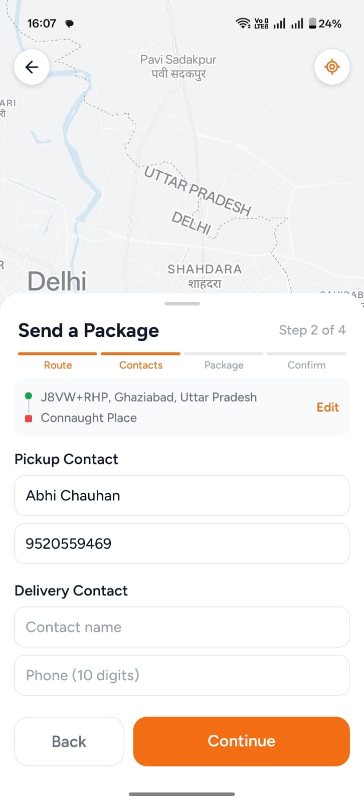 UKDrive porter delivery booking and package flow screen